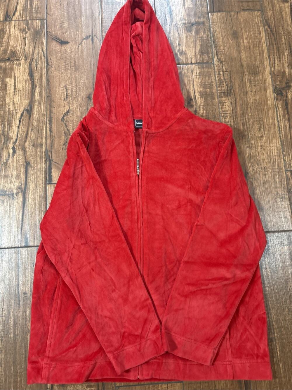 RED Bobbie Brooks Velour Suit Zip Hoodie Jacket Black Long Sleeve M and pants L